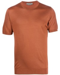 T-shirt à col rond en soie marron Corneliani