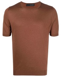 T-shirt à col rond en soie marron Tagliatore