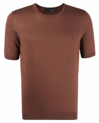 T-shirt à col rond en soie marron Tagliatore