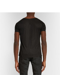 T-shirt à col rond en soie noir Saint Laurent