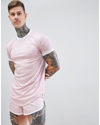 T-shirt à col rond en soie rose