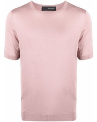 T-shirt à col rond en soie rose Tagliatore