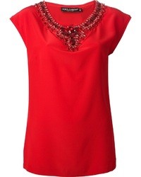 T-shirt à col rond en soie rouge Dolce & Gabbana