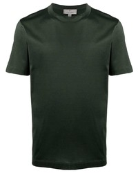 T-shirt à col rond en soie vert foncé