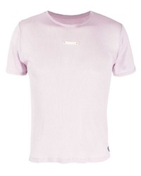T-shirt à col rond en soie violet clair