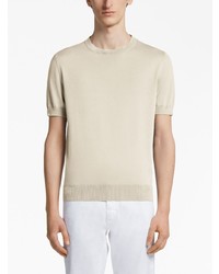 T-shirt à col rond en tricot beige Zegna