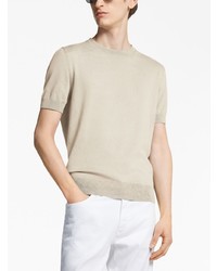 T-shirt à col rond en tricot beige Zegna