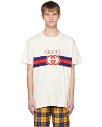 T-shirt à col rond en tricot beige Gucci