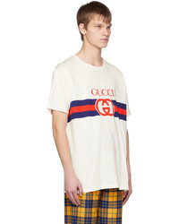 T-shirt à col rond en tricot beige Gucci