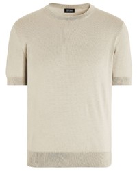 T-shirt à col rond en tricot beige Zegna