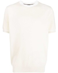 T-shirt à col rond en tricot blanc BOSS