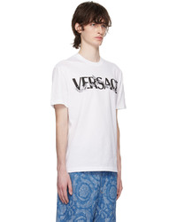 T-shirt à col rond en tricot blanc Versace