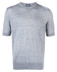 T-shirt à col rond en tricot bleu clair Drumohr