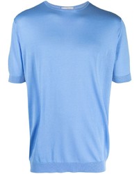 T-shirt à col rond en tricot bleu clair John Smedley