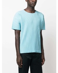 T-shirt à col rond en tricot bleu clair Homme Plissé Issey Miyake