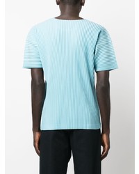 T-shirt à col rond en tricot bleu clair Homme Plissé Issey Miyake