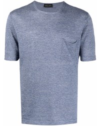 T-shirt à col rond en tricot bleu clair Roberto Collina
