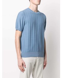 T-shirt à col rond en tricot bleu clair Canali