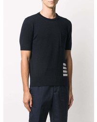 T-shirt à col rond en tricot bleu marine Thom Browne