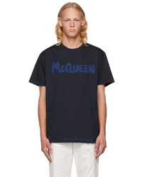T-shirt à col rond en tricot bleu marine Alexander McQueen