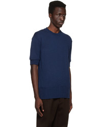 T-shirt à col rond en tricot bleu marine Maison Margiela