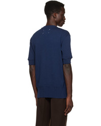T-shirt à col rond en tricot bleu marine Maison Margiela
