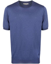 T-shirt à col rond en tricot bleu marine Corneliani