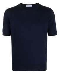 T-shirt à col rond en tricot bleu marine Cruciani