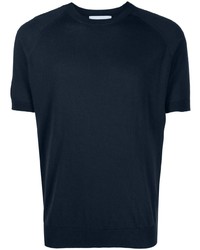 T-shirt à col rond en tricot bleu marine D4.0