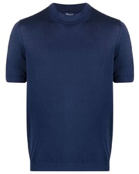 T-shirt à col rond en tricot bleu marine Drumohr