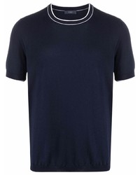 T-shirt à col rond en tricot bleu marine Fay