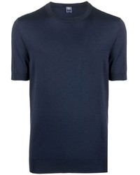 T-shirt à col rond en tricot bleu marine Fedeli