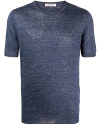 T-shirt à col rond en tricot bleu marine Fileria