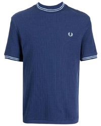 T-shirt à col rond en tricot bleu marine Fred Perry