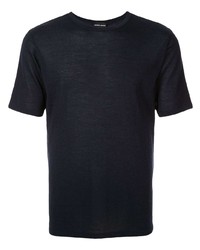 T-shirt à col rond en tricot bleu marine Giorgio Armani