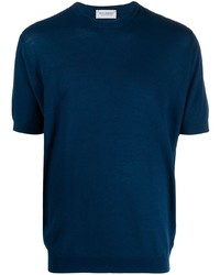 T-shirt à col rond en tricot bleu marine John Smedley