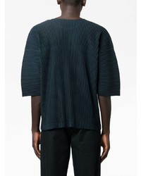 T-shirt à col rond en tricot bleu marine Homme Plissé Issey Miyake