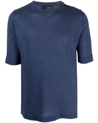 T-shirt à col rond en tricot bleu marine Lardini