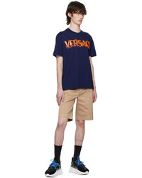 T-shirt à col rond en tricot bleu marine Versace