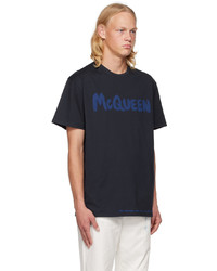 T-shirt à col rond en tricot bleu marine Alexander McQueen