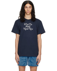 T-shirt à col rond en tricot bleu marine Noah