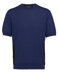 T-shirt à col rond en tricot bleu marine Prada