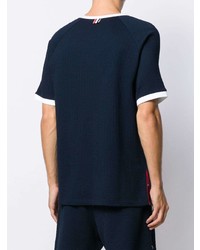 T-shirt à col rond en tricot bleu marine Thom Browne