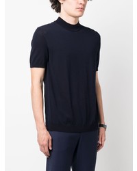 T-shirt à col rond en tricot bleu marine Roberto Collina