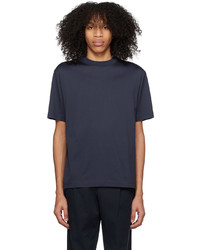 T-shirt à col rond en tricot bleu marine Sunspel