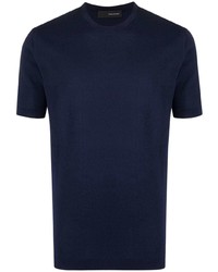 T-shirt à col rond en tricot bleu marine Tagliatore
