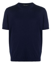 T-shirt à col rond en tricot bleu marine Tagliatore