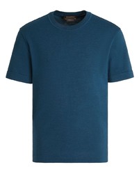 T-shirt à col rond en tricot bleu marine Zegna