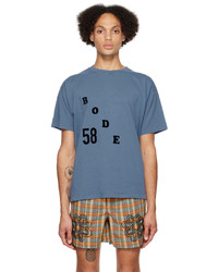 T-shirt à col rond en tricot bleu Bode