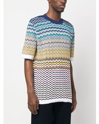 T-shirt à col rond en tricot bleu Missoni